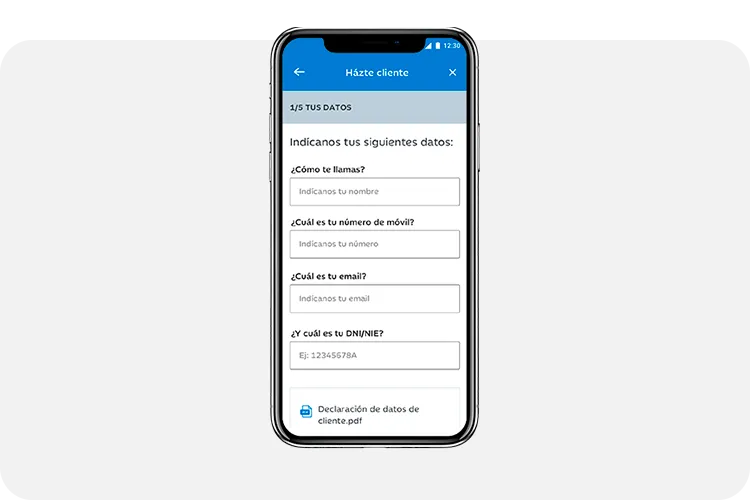 Imagen del paso en el móvil pidiendo datos
