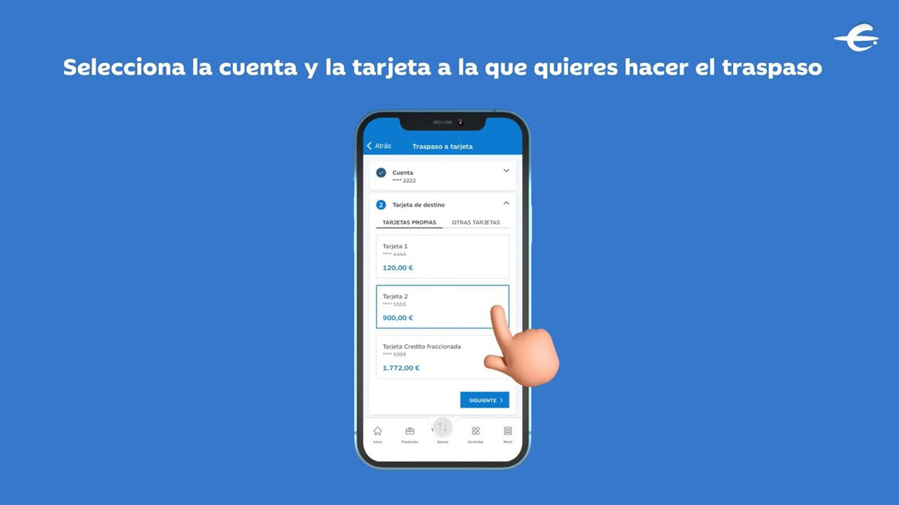 Haz un traspaso desde tu cuenta a tu tarjeta